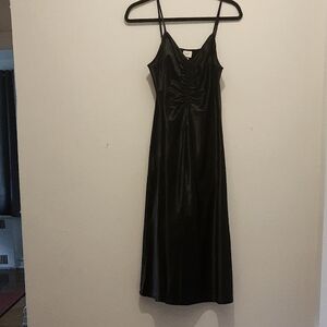 Elegant Black Satin Spaghetti Strap Dress Size M